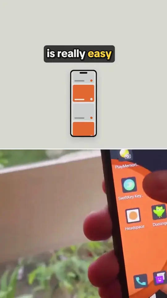 A real edit split in two: a drawn phone on top under the caption, the creator's own phone footage below